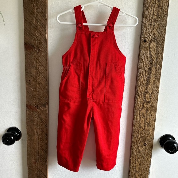 Vintage Rob Roy Bibo Bright Red Overalls 18 months Car buttons Euc - Picture 4 of 16